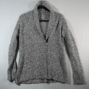 Eddie‎ Bauer Sweater Womens Medium Gray Cotton Full Zip Cardigan Cowl Neck